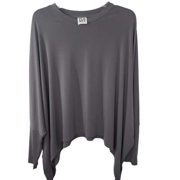 Planet Lauren G Top Gray Long Sleeve One Size Oversize Boxy Lagenlook Stretch - Picture 2 of 9